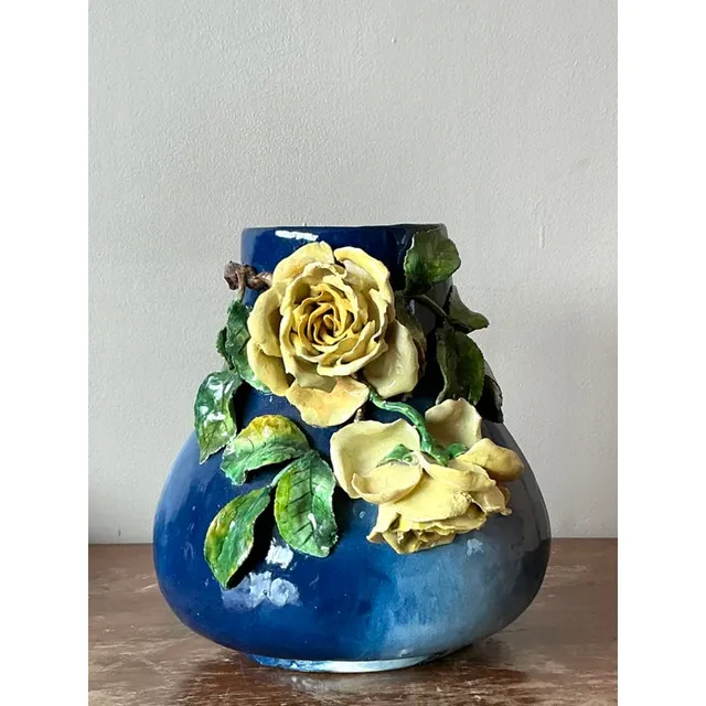 Vintage Regency French Majolica Roses Vase — additional photo 3