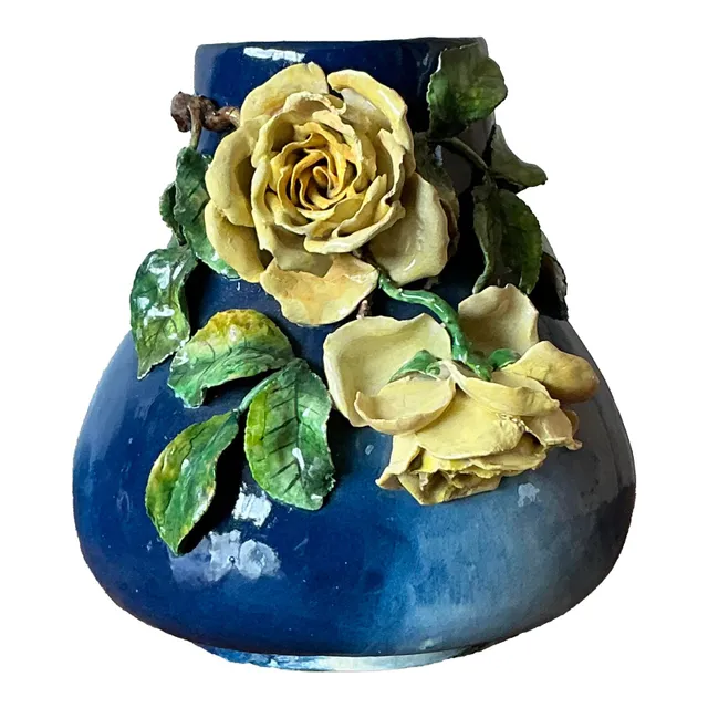 Vintage Regency French Majolica Roses Vase — additional photo 1
