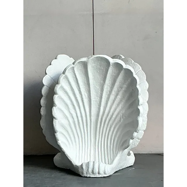 Vintage Coastal Cast Concrete Clam Shell Dining Table Pedestal — additional photo 2