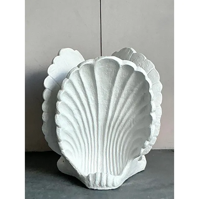 Vintage Coastal Cast Concrete Clam Shell Dining Table Pedestal — additional photo 3