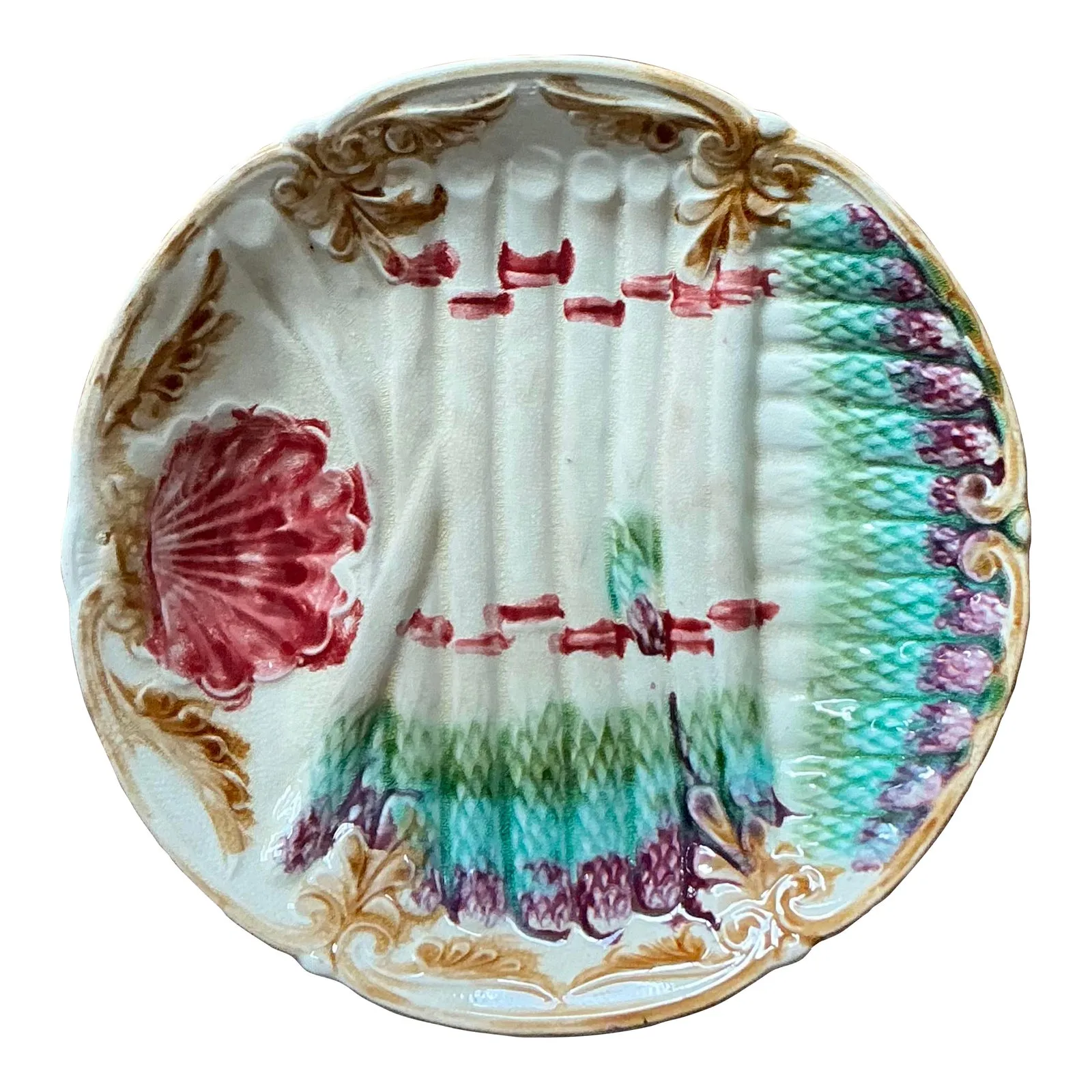 Vintage Regency French Majolica Asparagus Ceramic Plate — additional photo 1