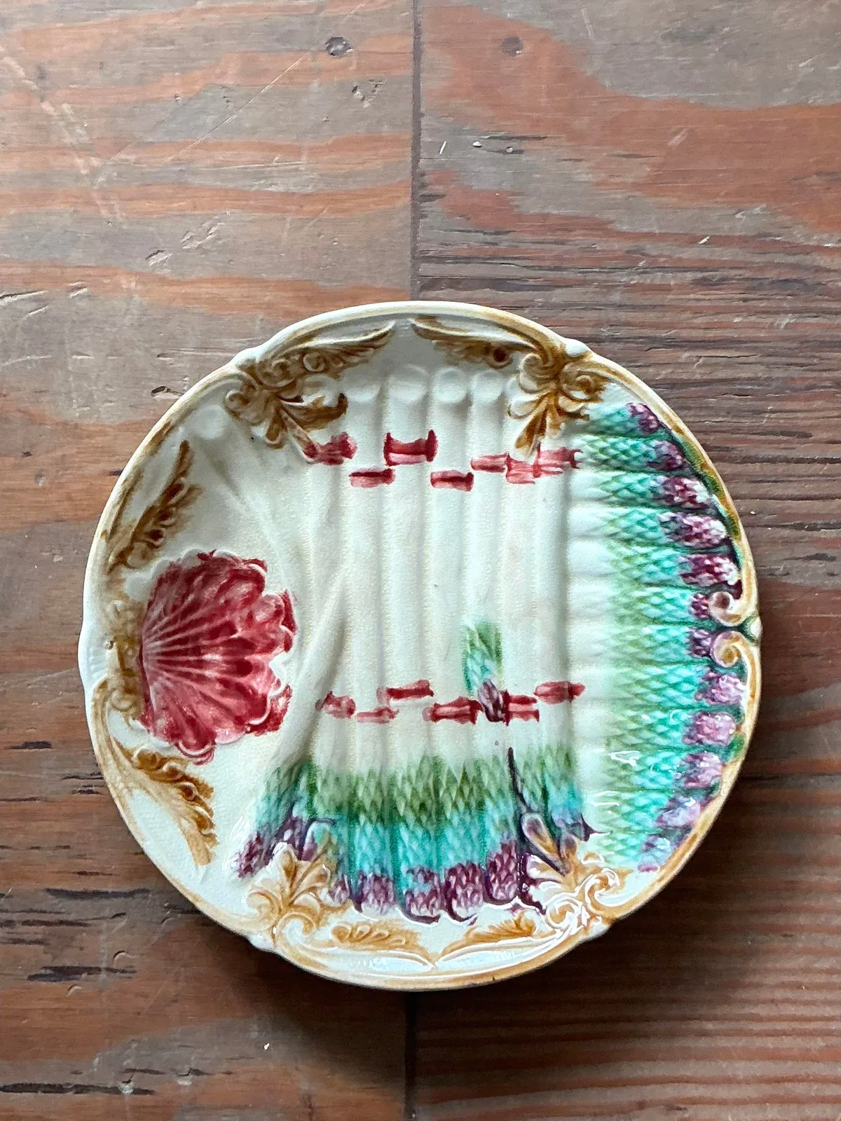 Vintage Regency French Majolica Asparagus Ceramic Plate — additional photo 3