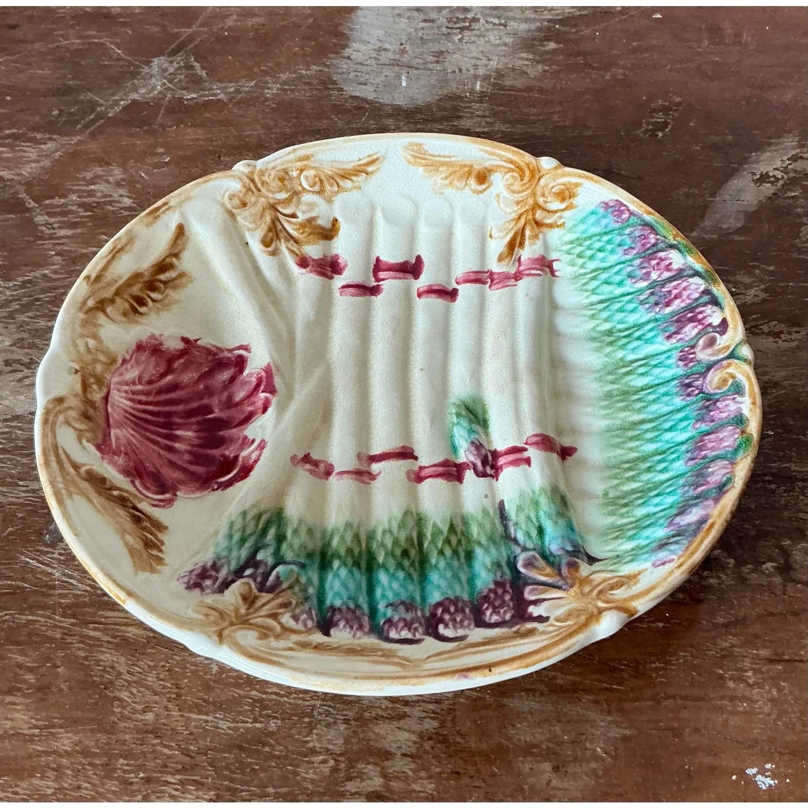 Vintage Regency French Majolica Asparagus Ceramic Plate — additional photo 6