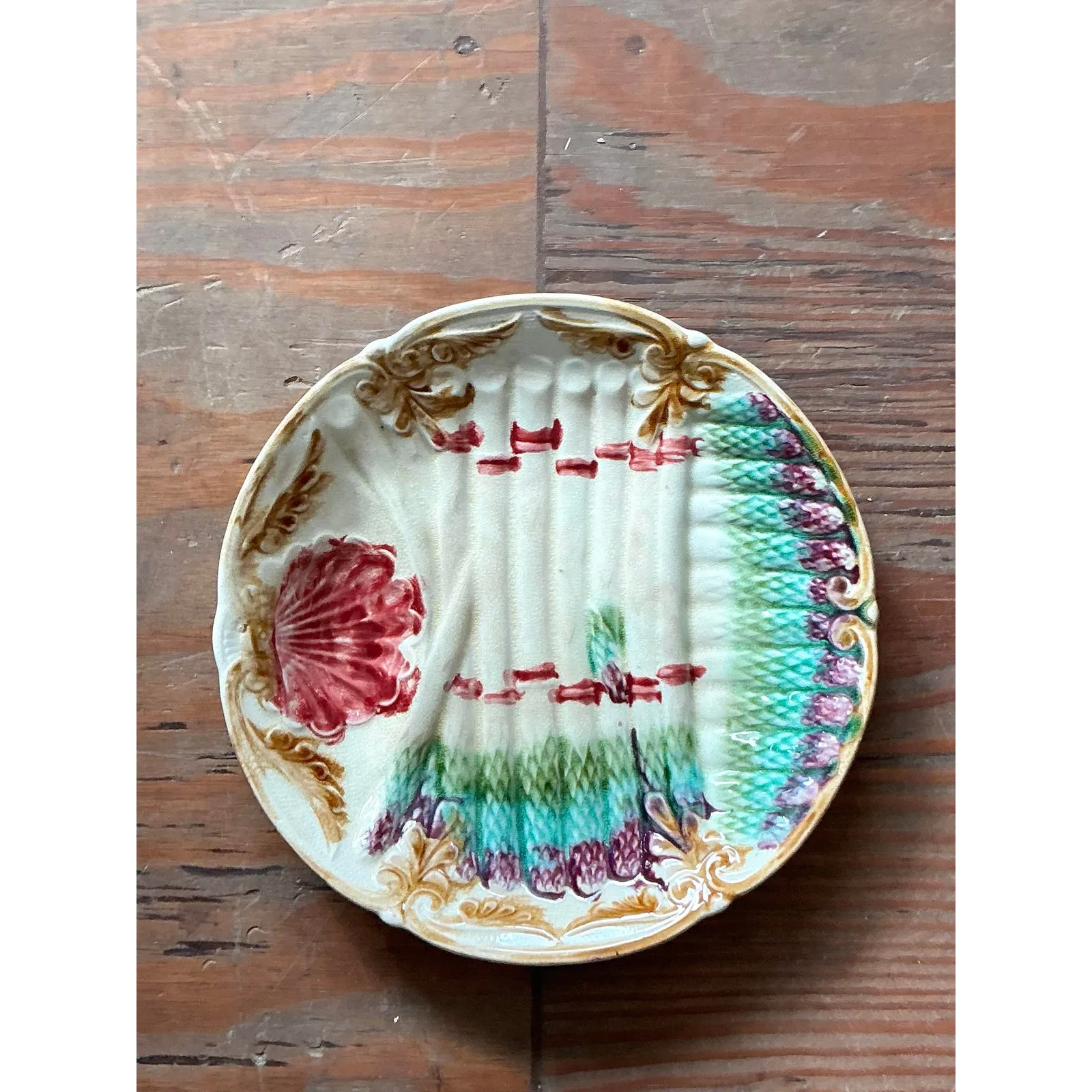 Vintage Regency French Majolica Asparagus Ceramic Plate — additional photo 7