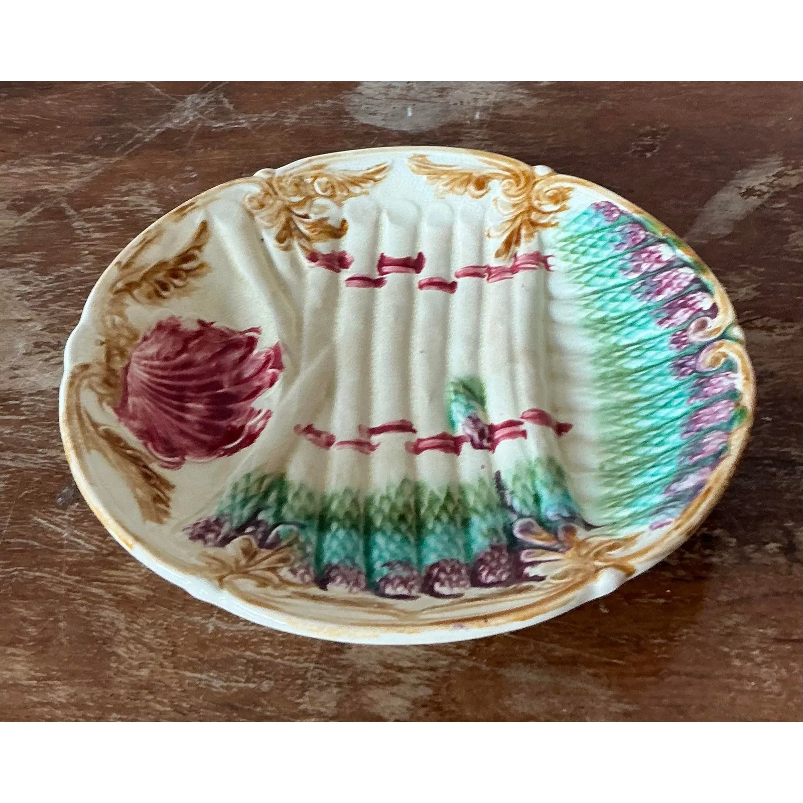 Vintage Regency French Majolica Asparagus Ceramic Plate — additional photo 8