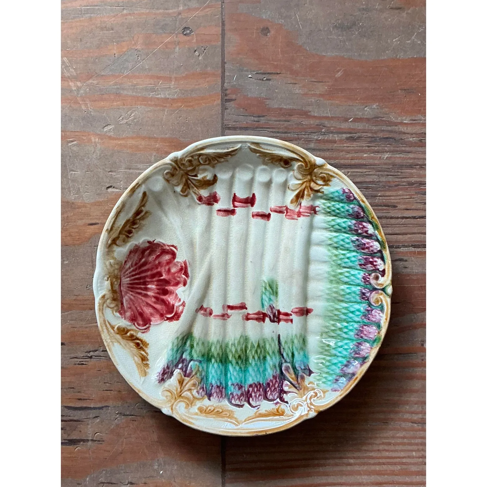 Vintage Regency French Majolica Asparagus Ceramic Plate — additional photo 2