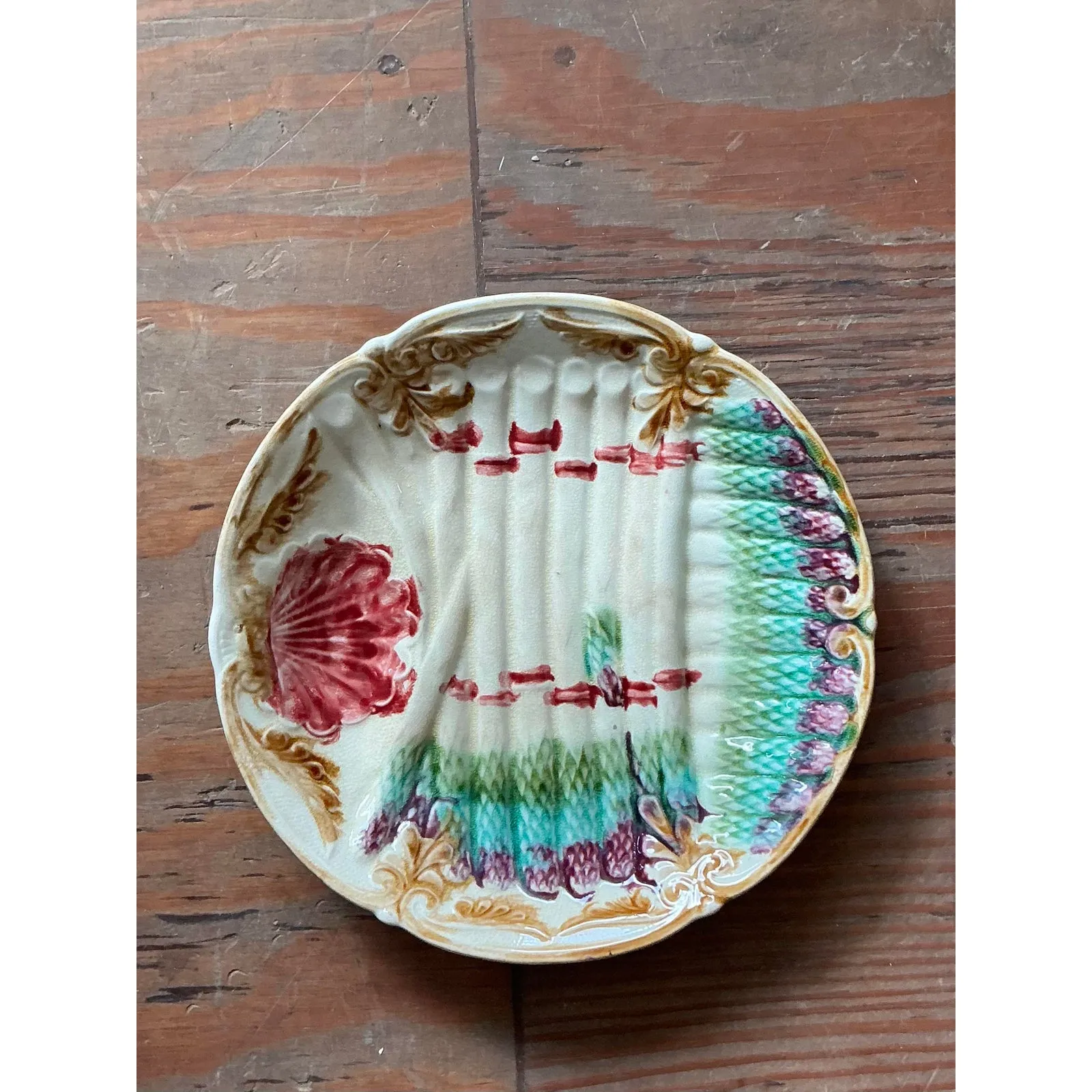 Vintage Regency French Majolica Asparagus Ceramic Plate — additional photo 3