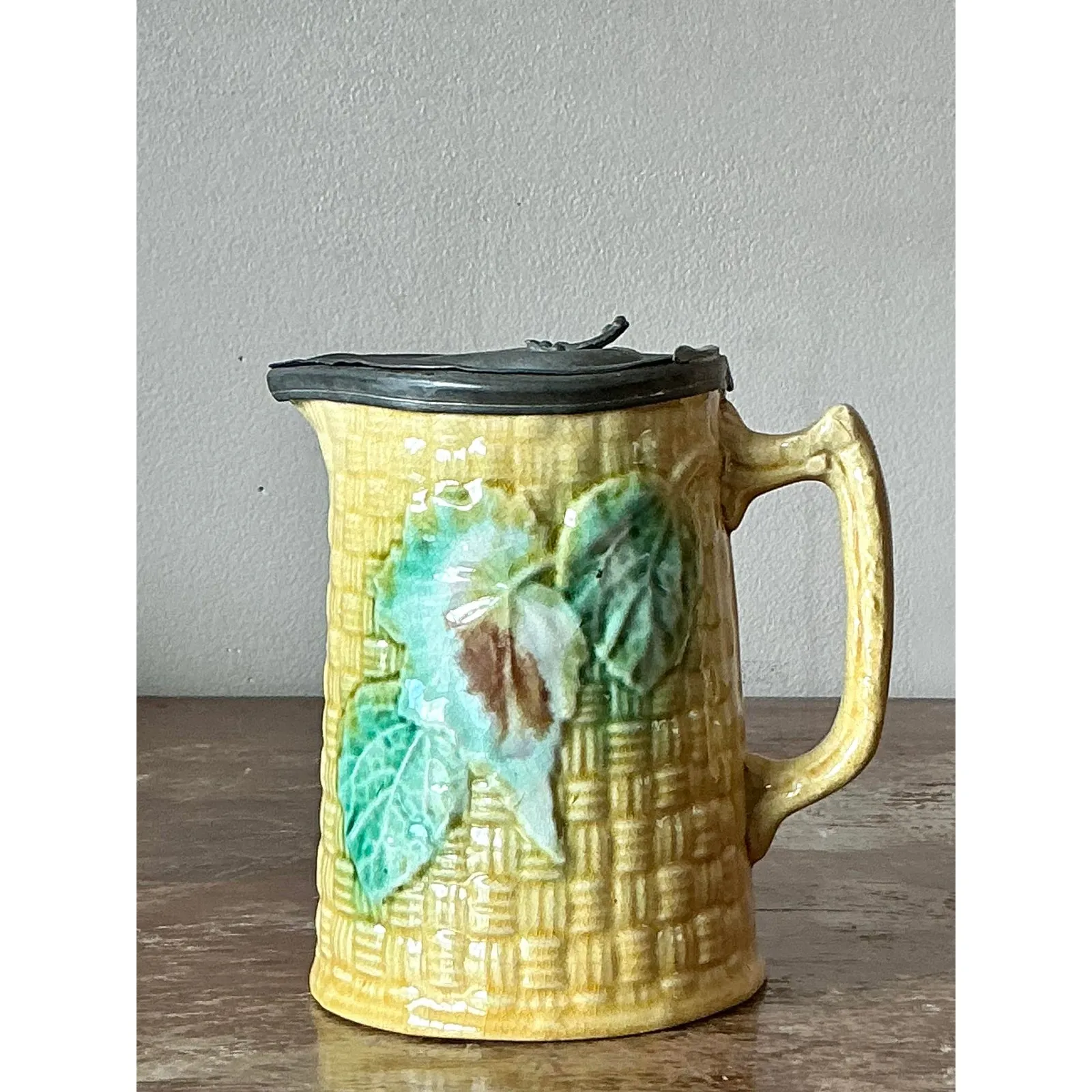 Vintage Majolica Lidded Ceramic Pitcher — additional photo 8