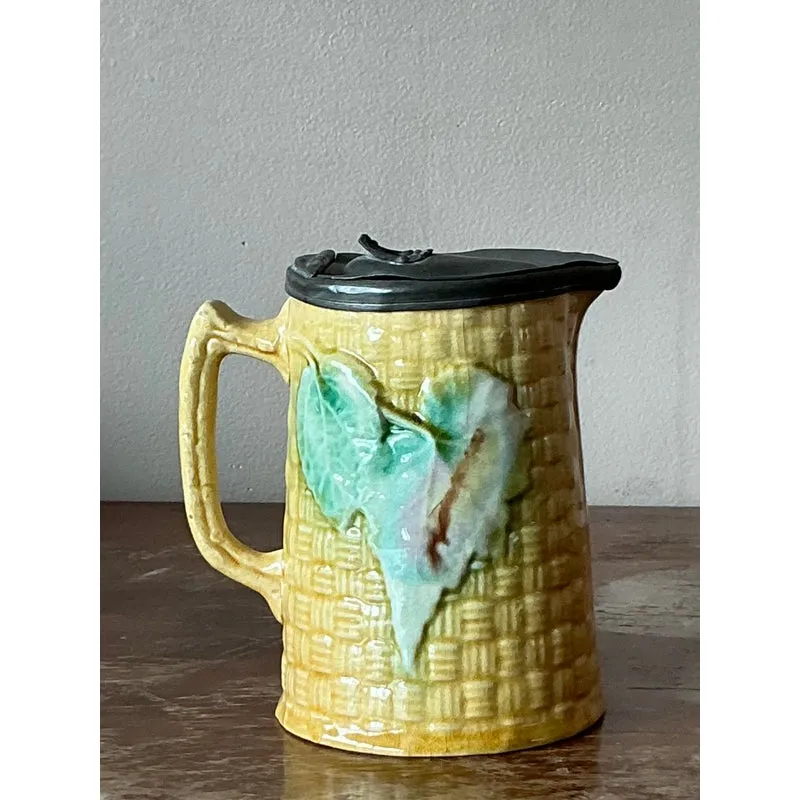 Vintage Majolica Lidded Ceramic Pitcher — additional photo 1
