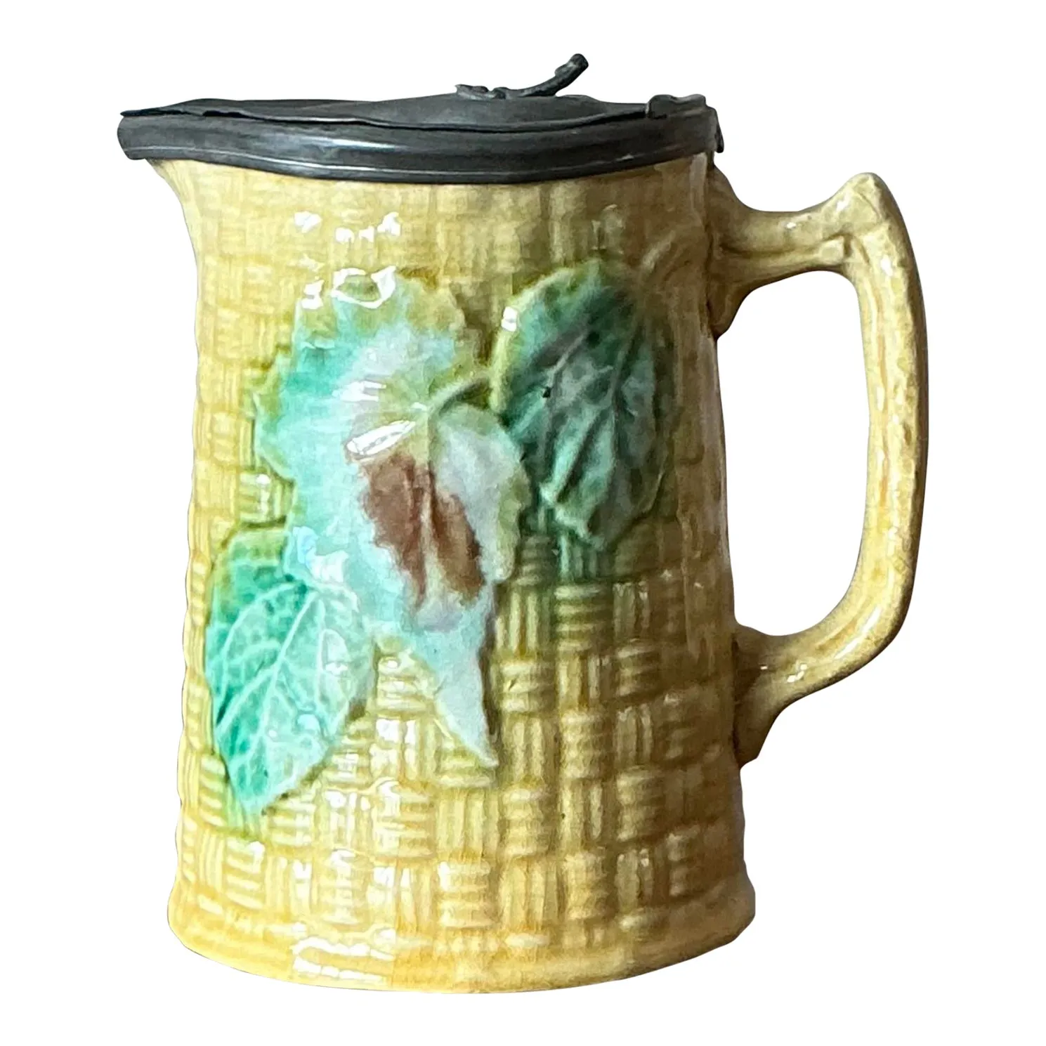 Vintage Majolica Lidded Ceramic Pitcher — additional photo 1