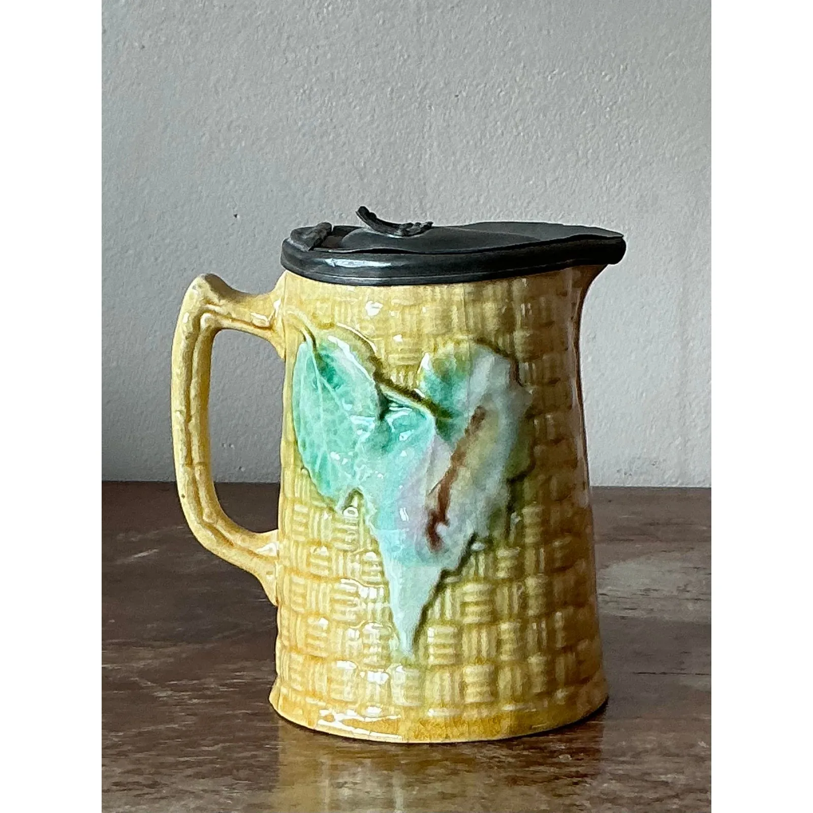 Vintage Majolica Lidded Ceramic Pitcher — additional photo 5