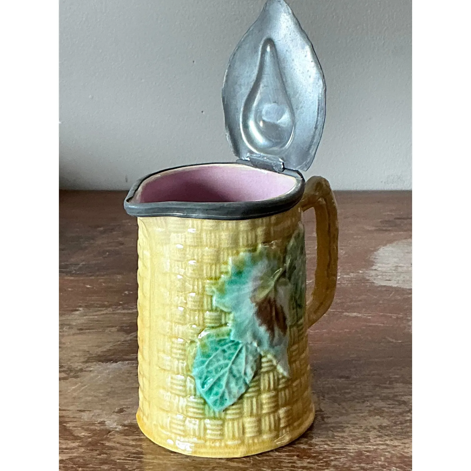 Vintage Majolica Lidded Ceramic Pitcher — additional photo 6