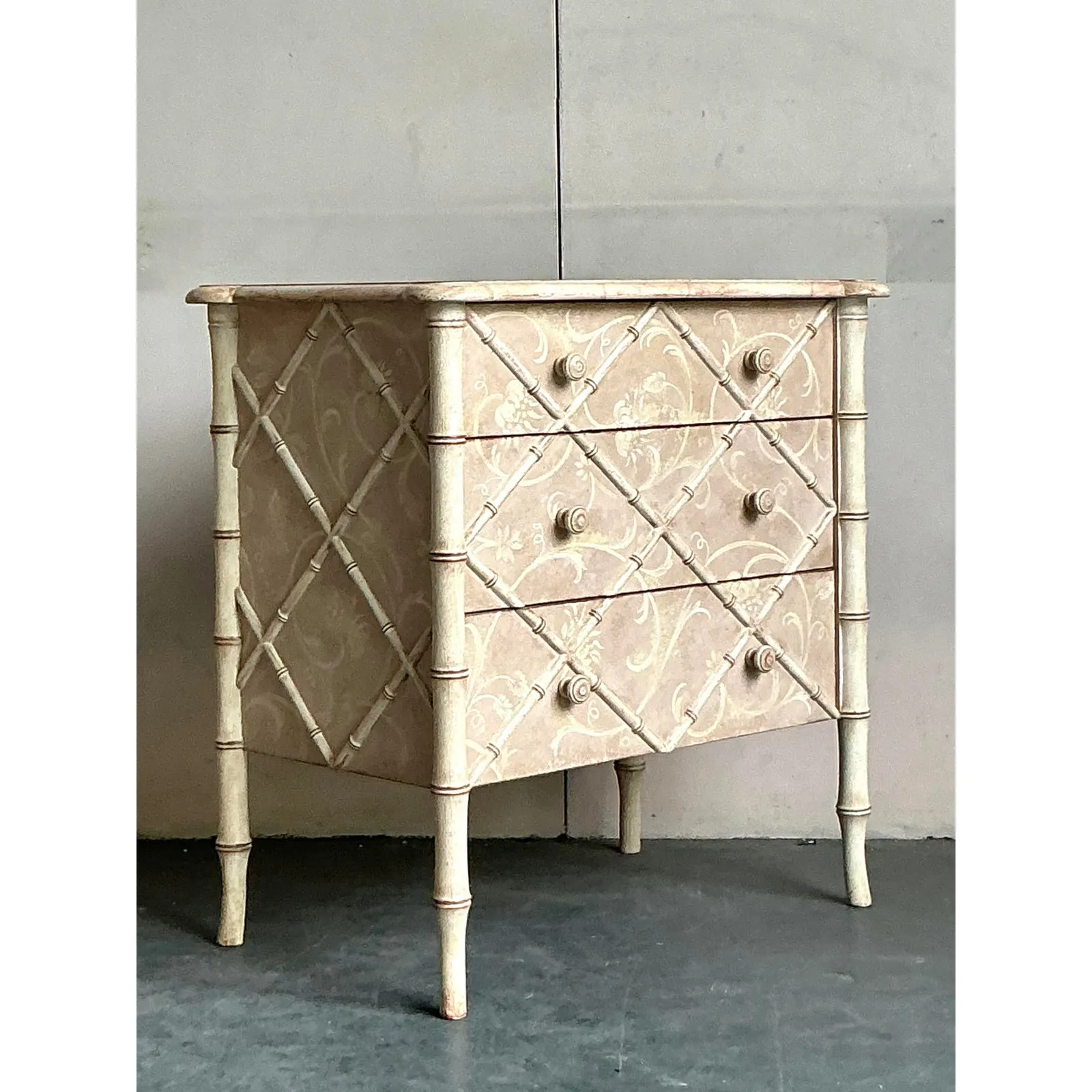 Vintage Italian Patina Hand Painted Trellis Chest of Drawers — additional photo 1