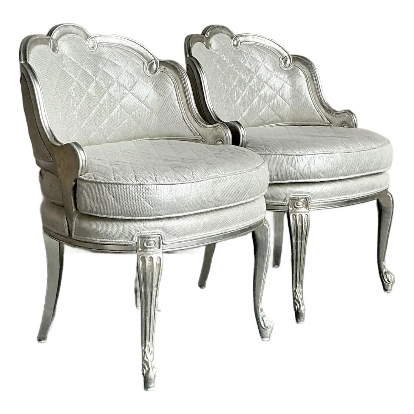 Vintage Regency Baroque Quilted Silver Leaf Lounge Chairs - A Pair — additional photo 5