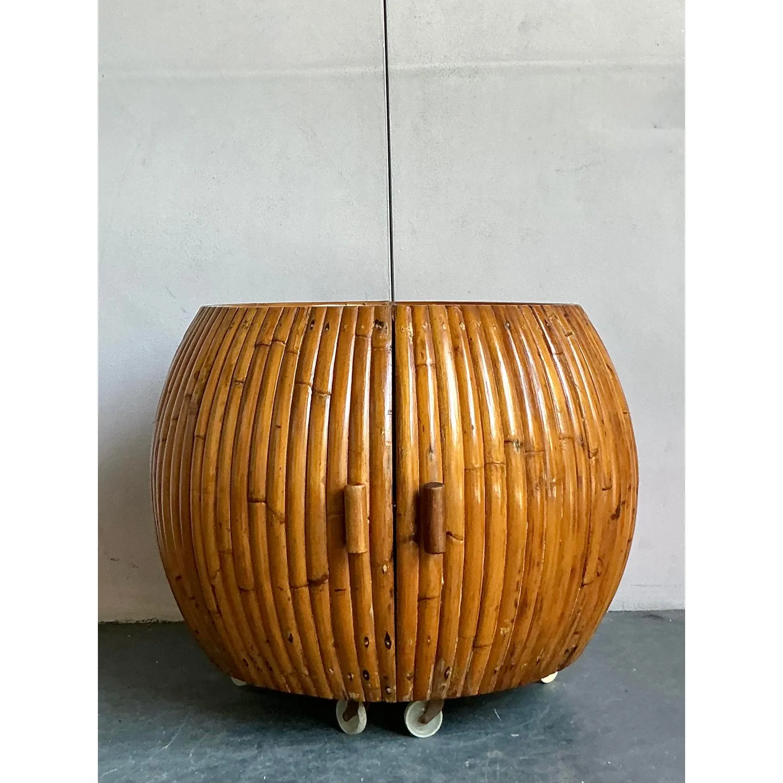 Vintage Boho Bent Rattan Rolling Dry Bar — additional photo 1