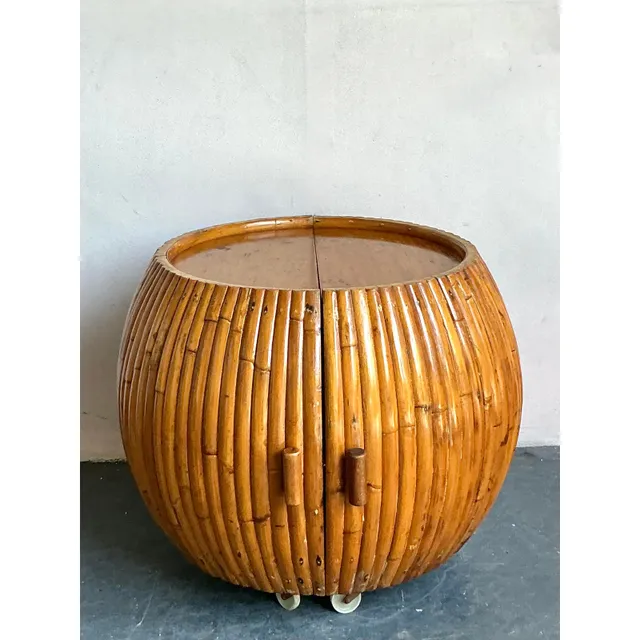 Vintage Boho Bent Rattan Rolling Dry Bar — additional photo 2