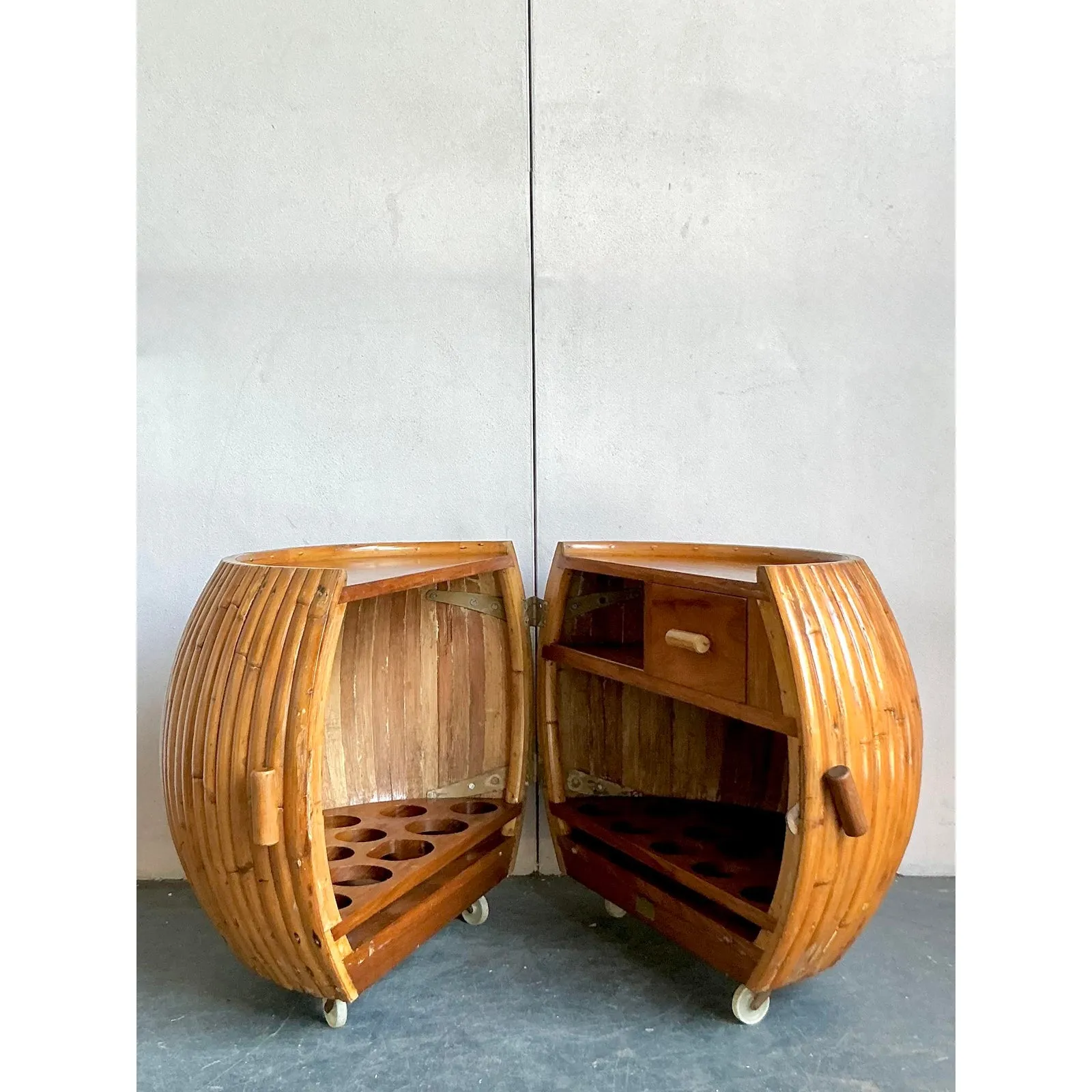 Vintage Boho Bent Rattan Rolling Dry Bar — additional photo 3