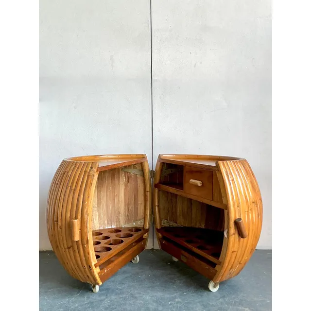 Vintage Boho Bent Rattan Rolling Dry Bar — additional photo 3