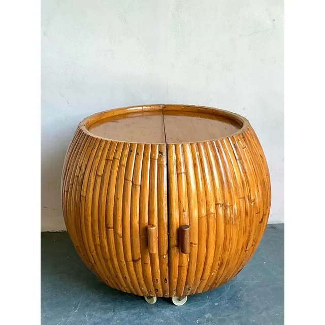 Vintage Boho Bent Rattan Rolling Dry Bar — additional photo 4