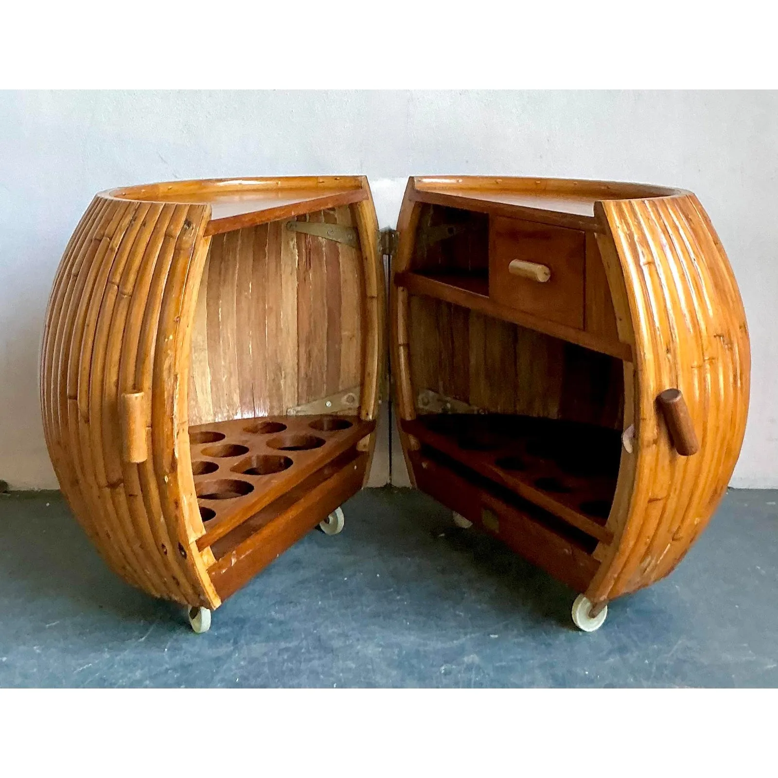 Vintage Boho Bent Rattan Rolling Dry Bar — additional photo 5