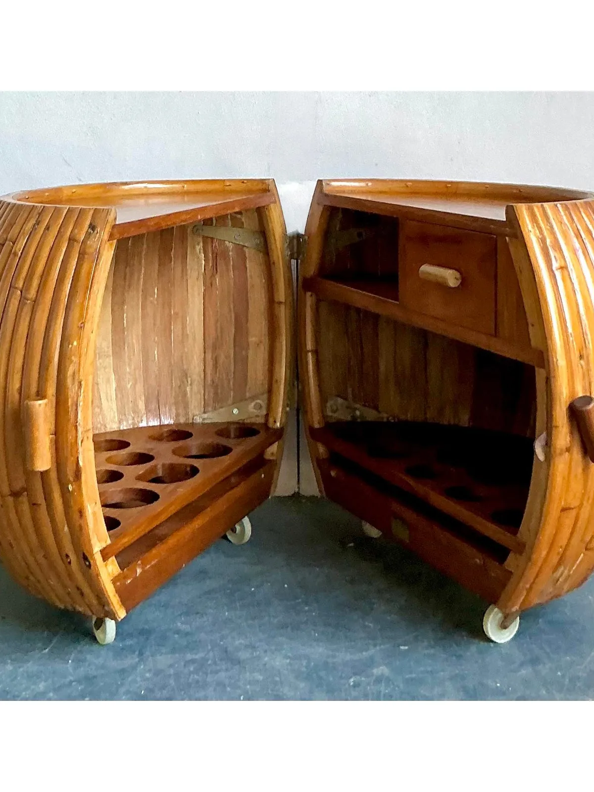 Vintage Boho Bent Rattan Rolling Dry Bar — additional photo 5