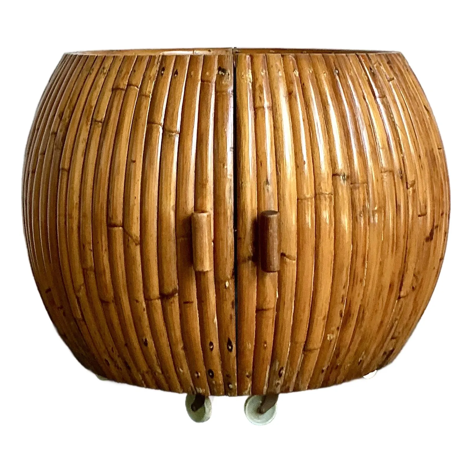 Vintage Boho Bent Rattan Rolling Dry Bar — additional photo 6