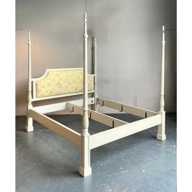 Vintage Italian Patina Turned Wood Poster Bed — additional photo 6