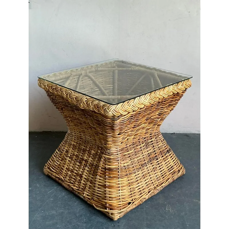 Vintage Coastal Braided Rattan Side Table — additional photo 1