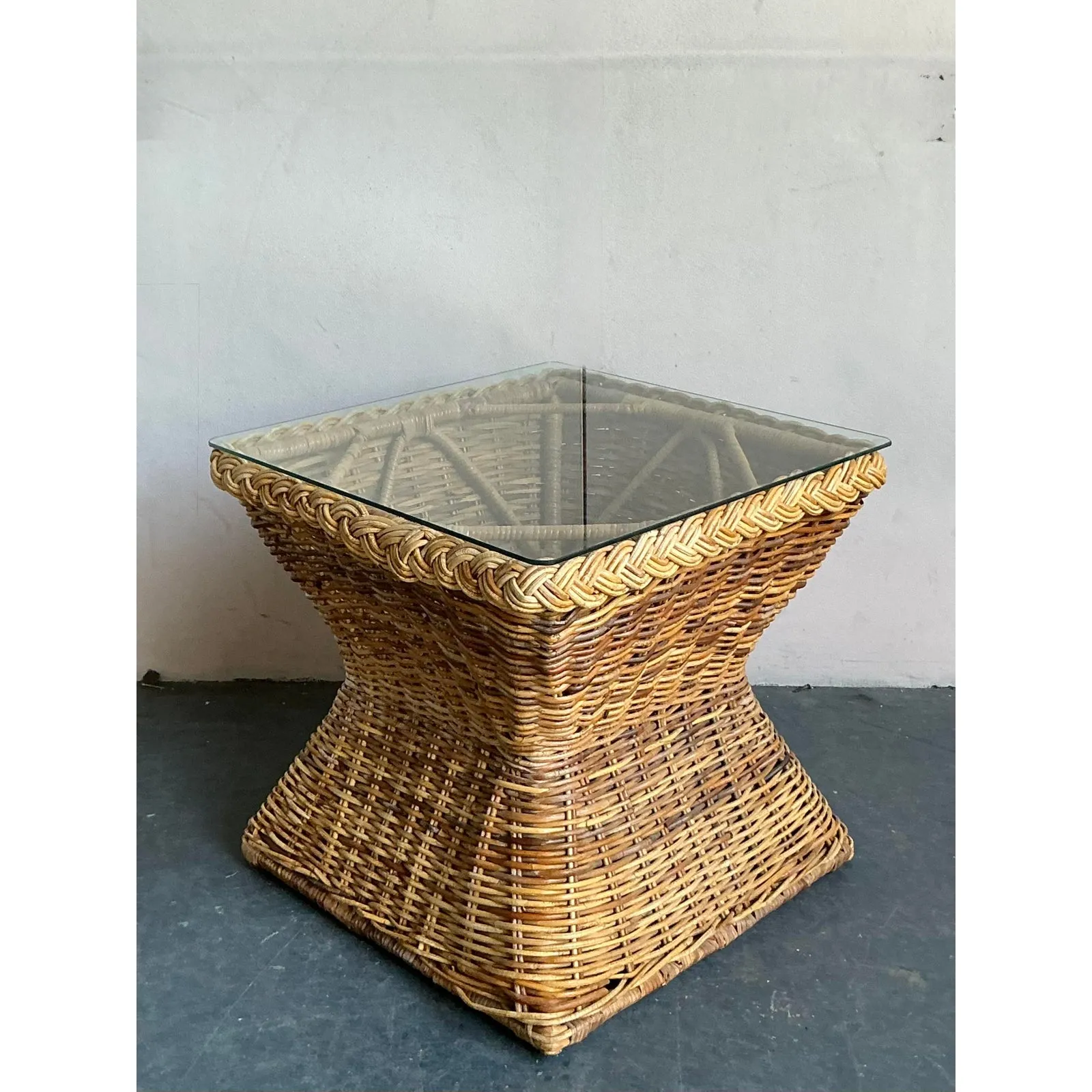 Vintage Coastal Braided Rattan Side Table — additional photo 3