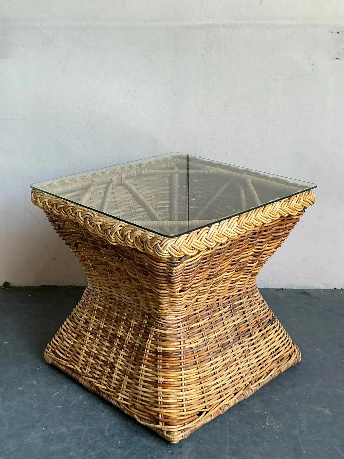 Vintage Coastal Braided Rattan Side Table — additional photo 3