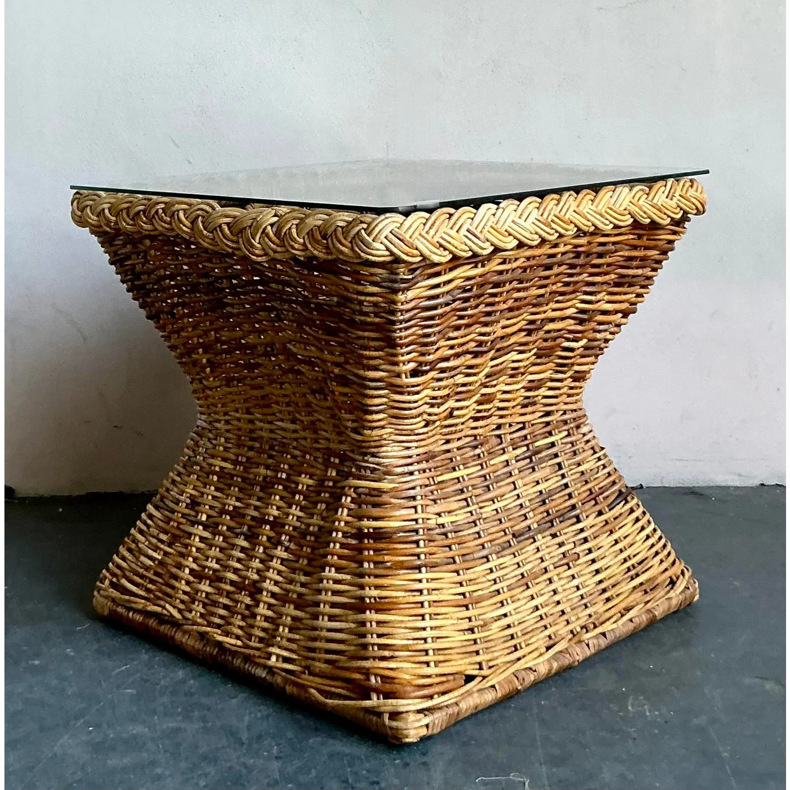 Vintage Coastal Braided Rattan Side Table — additional photo 5