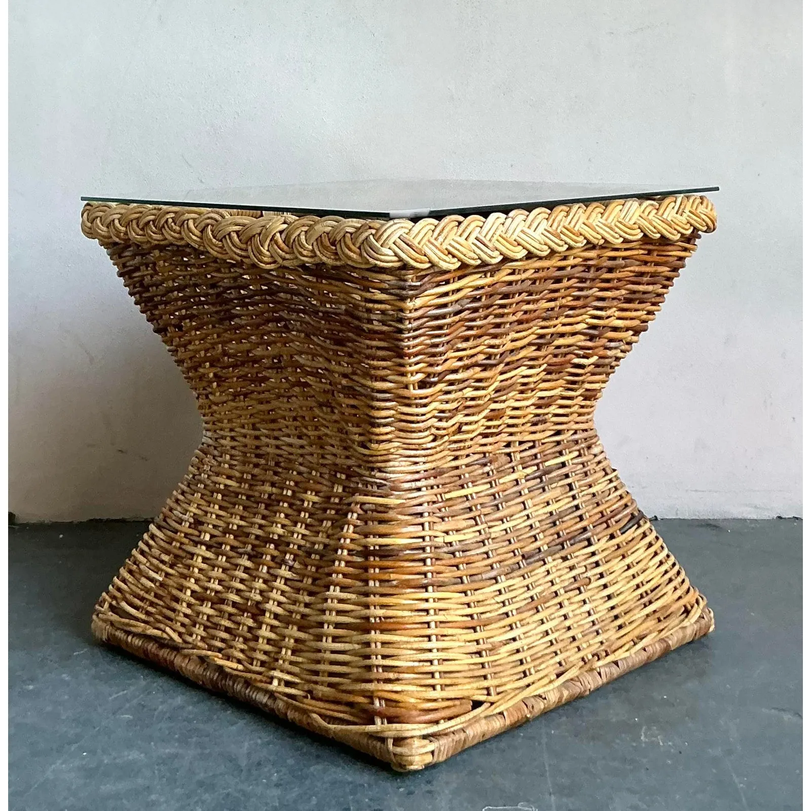 Vintage Coastal Braided Rattan Side Table — additional photo 6