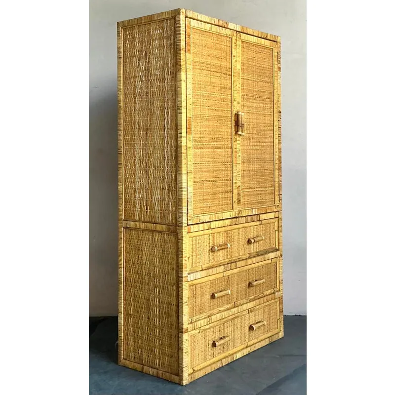 Vintage Boho Woven Rattan Armoire — additional photo 2