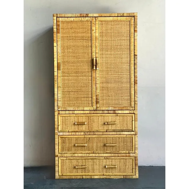 Vintage Boho Woven Rattan Armoire — additional photo 1