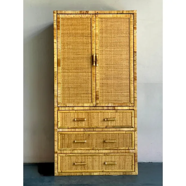 Vintage Boho Woven Rattan Armoire — additional photo 7