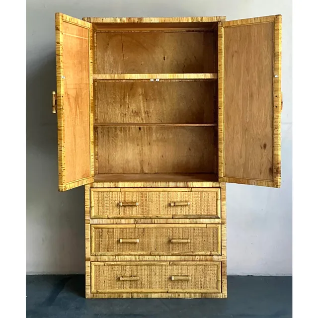 Vintage Boho Woven Rattan Armoire — additional photo 4