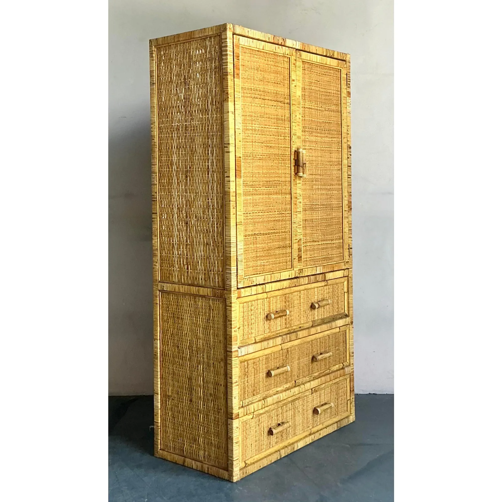 Vintage Boho Woven Rattan Armoire — additional photo 6