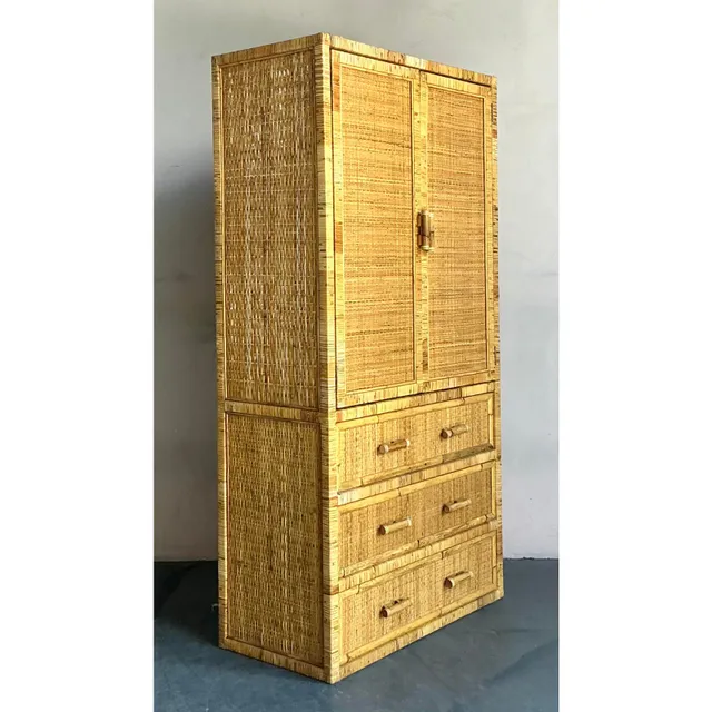Vintage Boho Woven Rattan Armoire — additional photo 6