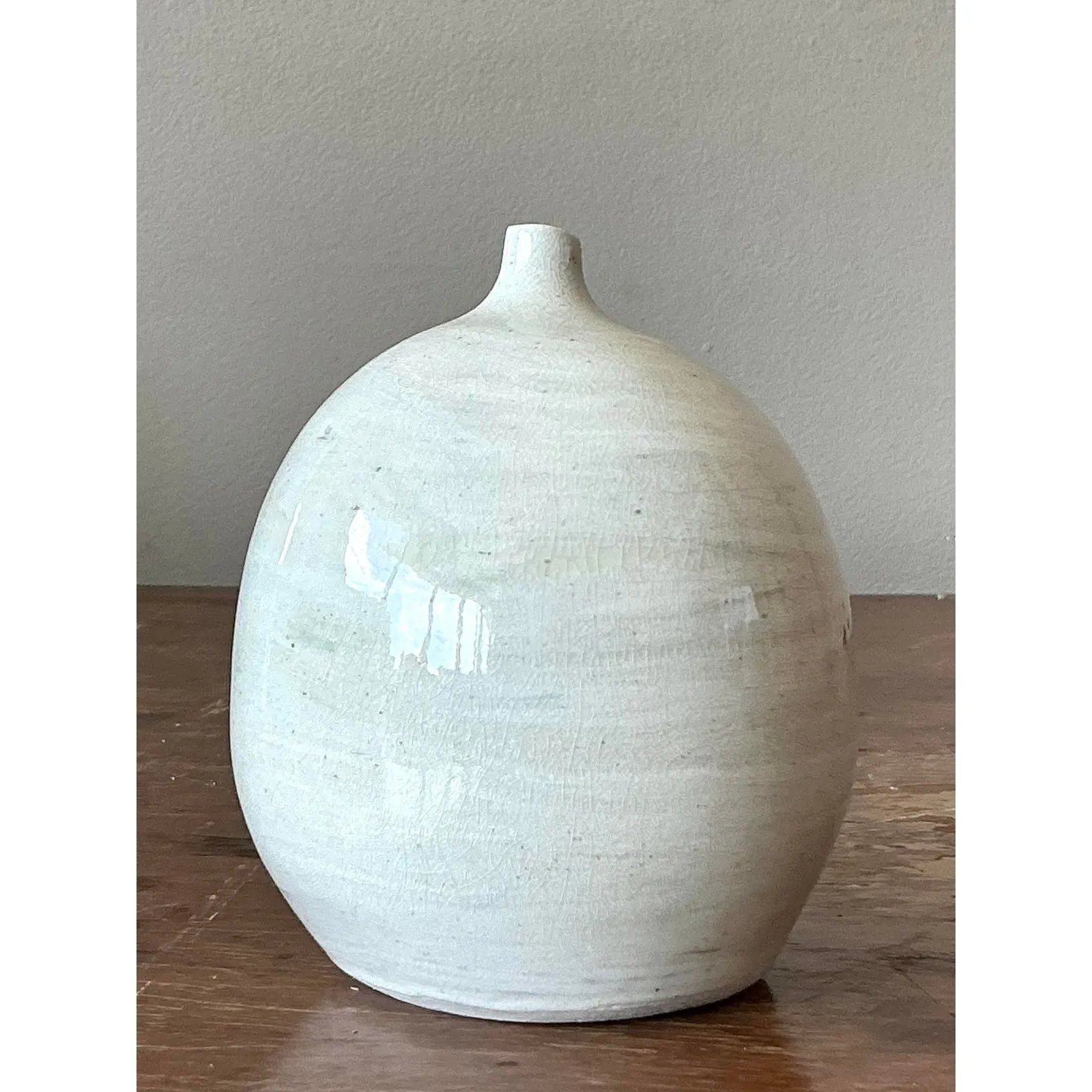 Vintage Boho Glazed Ceramic Vase - Ceramic, 3.75W x 4.5H — additional photo 4