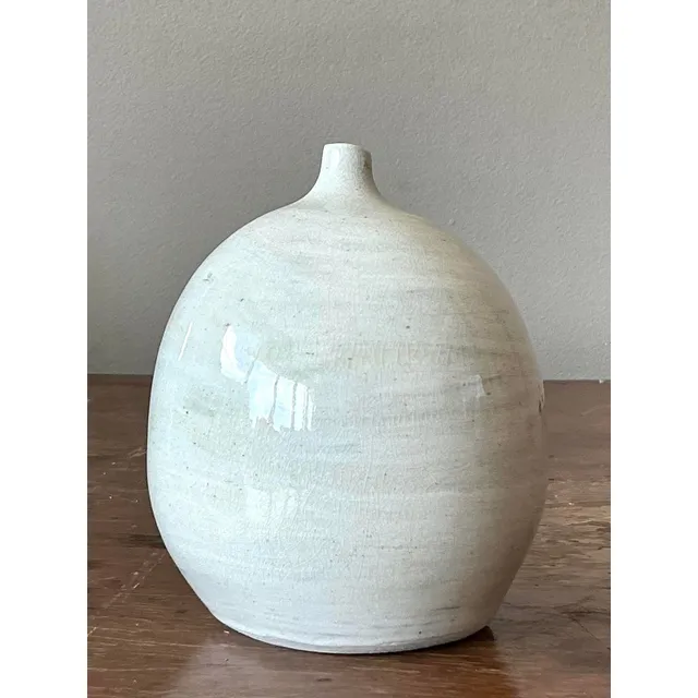 Vintage Boho Glazed Ceramic Vase - Ceramic, 3.75W x 4.5H — additional photo 4