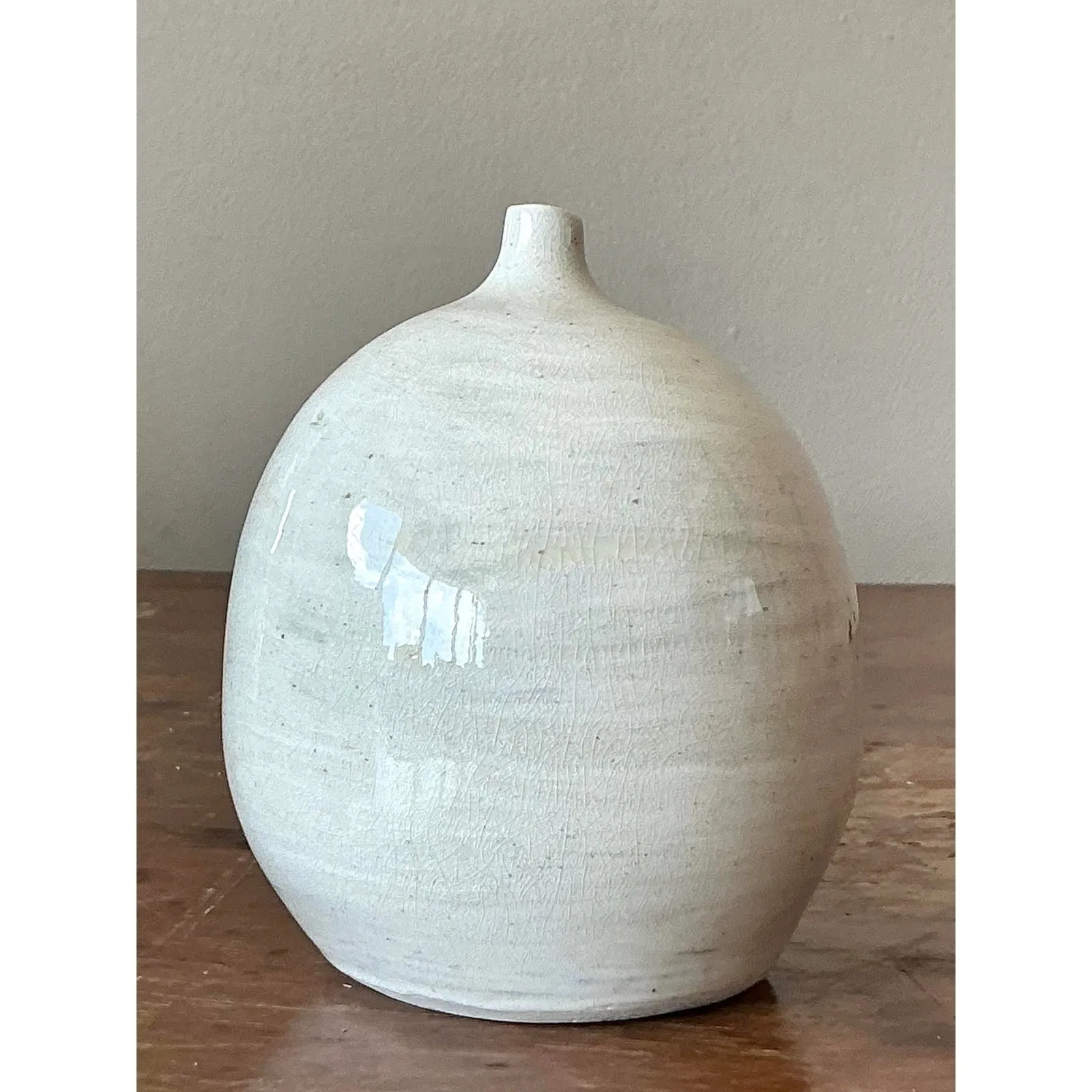 Vintage Boho Glazed Ceramic Vase - Ceramic, 3.75W x 4.5H — additional photo 5