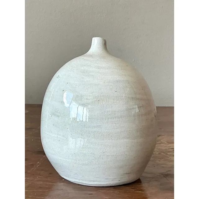 Vintage Boho Glazed Ceramic Vase - Ceramic, 3.75W x 4.5H — additional photo 5