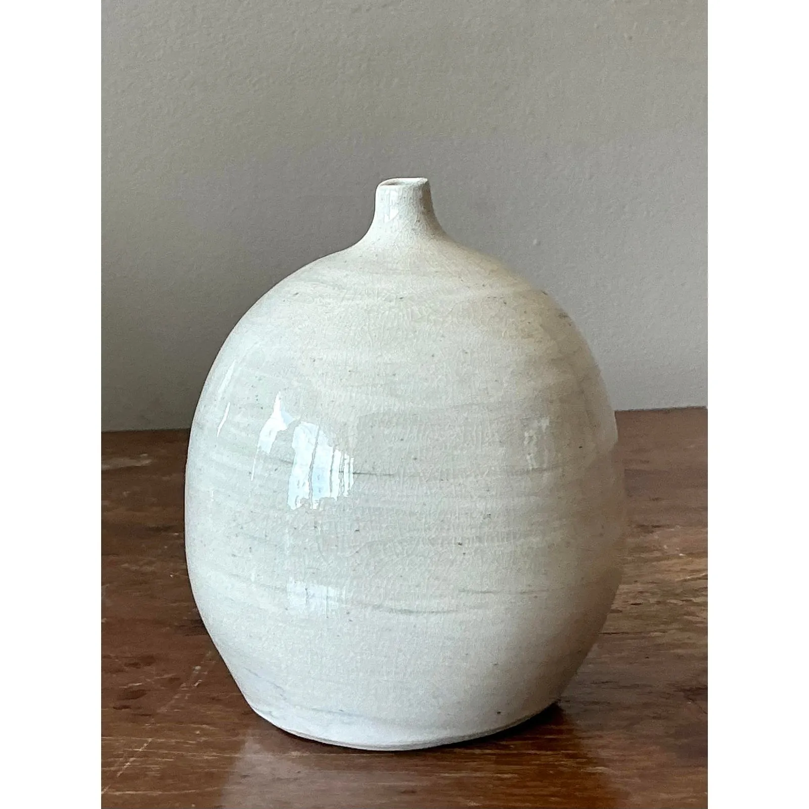 Vintage Boho Glazed Ceramic Vase - Ceramic, 3.75W x 4.5H — additional photo 2