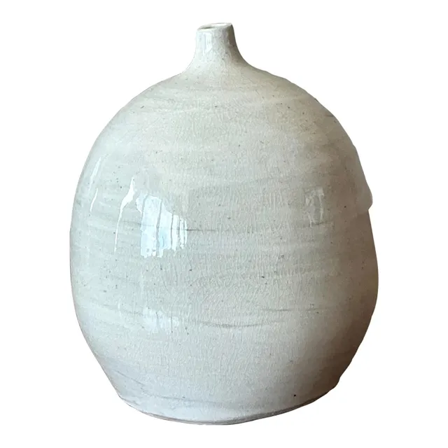 Vintage Boho Glazed Ceramic Vase - Ceramic, 3.75W x 4.5H — additional photo 1