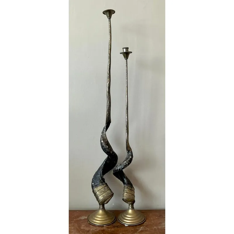 Vintage Boho Twisted Horn Candlesticks - Set of 2 — additional photo 3