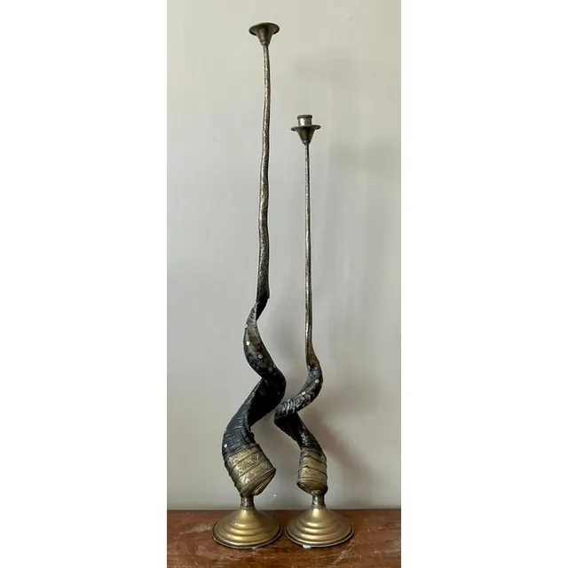 Vintage Boho Twisted Horn Candlesticks - Set of 2 — additional photo 3