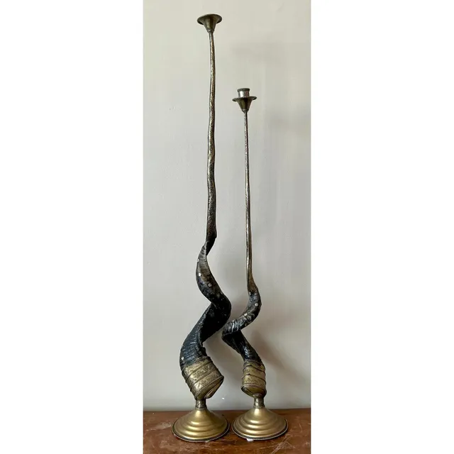 Vintage Boho Twisted Horn Candlesticks - Set of 2 — additional photo 2