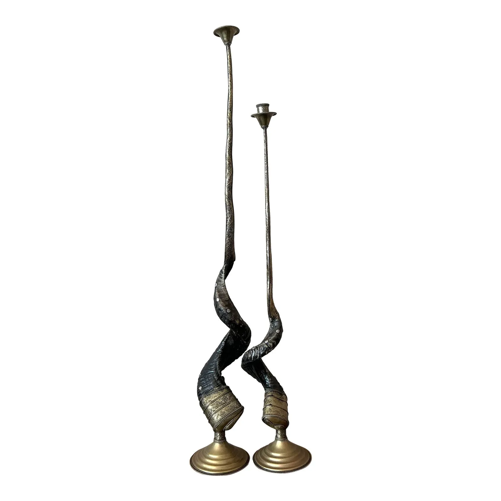 Vintage Boho Twisted Horn Candlesticks - Set of 2