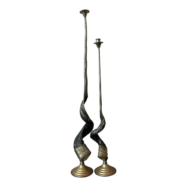Vintage Boho Twisted Horn Candlesticks - Set of 2 — additional photo 1