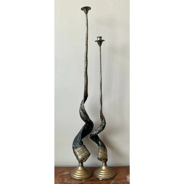 Vintage Boho Twisted Horn Candlesticks - Set of 2 — additional photo 5